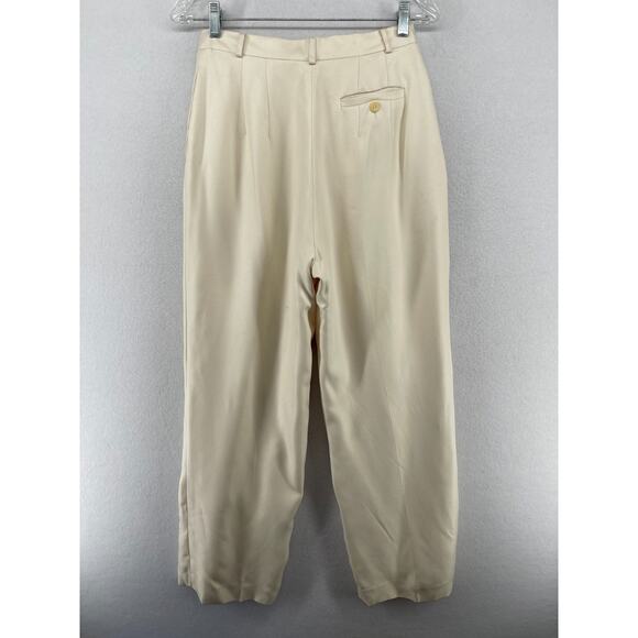 TALBOTS Pants 8P Petites Pure Silk Twill High Rise Dress Trousers Off White VTG - Picture 2 of 15